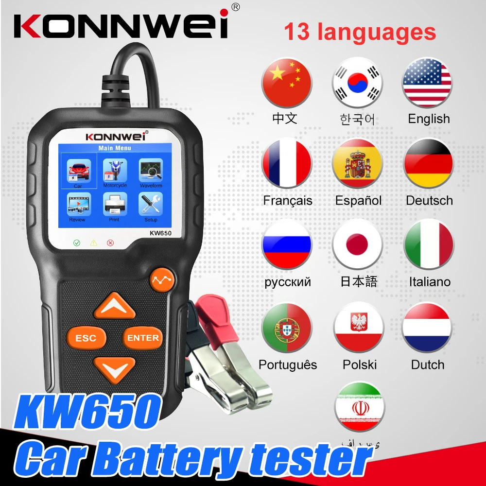 

Тестер автомобильных аккумуляторов KONNWEI KW650, 12 В, 6 в