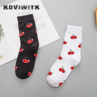 fashion funny fruit cherry socks for women blackwhite short cotton casual sock solid color warm cute harajuku girl warm art sox