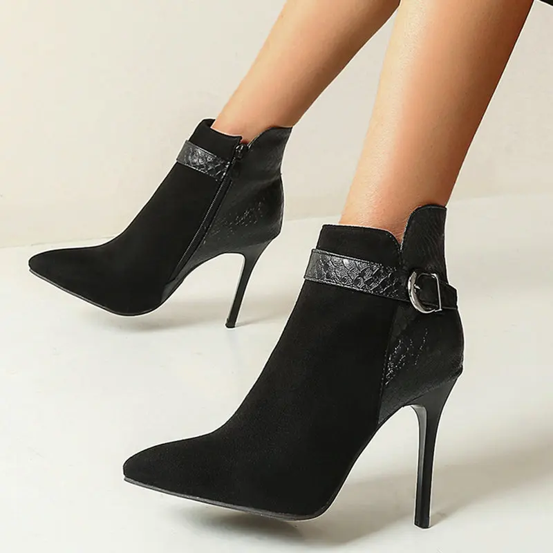 

AGODOR Sexy Thin High Heel Ankle Boots Women Pointed Toe Fashion Winter Boots Women Shoes Party Dress Boots Big Size 34-45