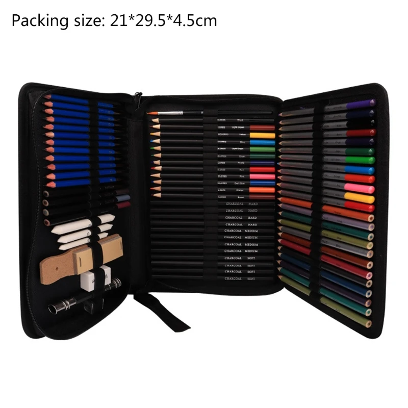 

72pcs Drawing Sketch Pencils Set Charcoal Colored Pen Eraser Sharpener Extender 85DD