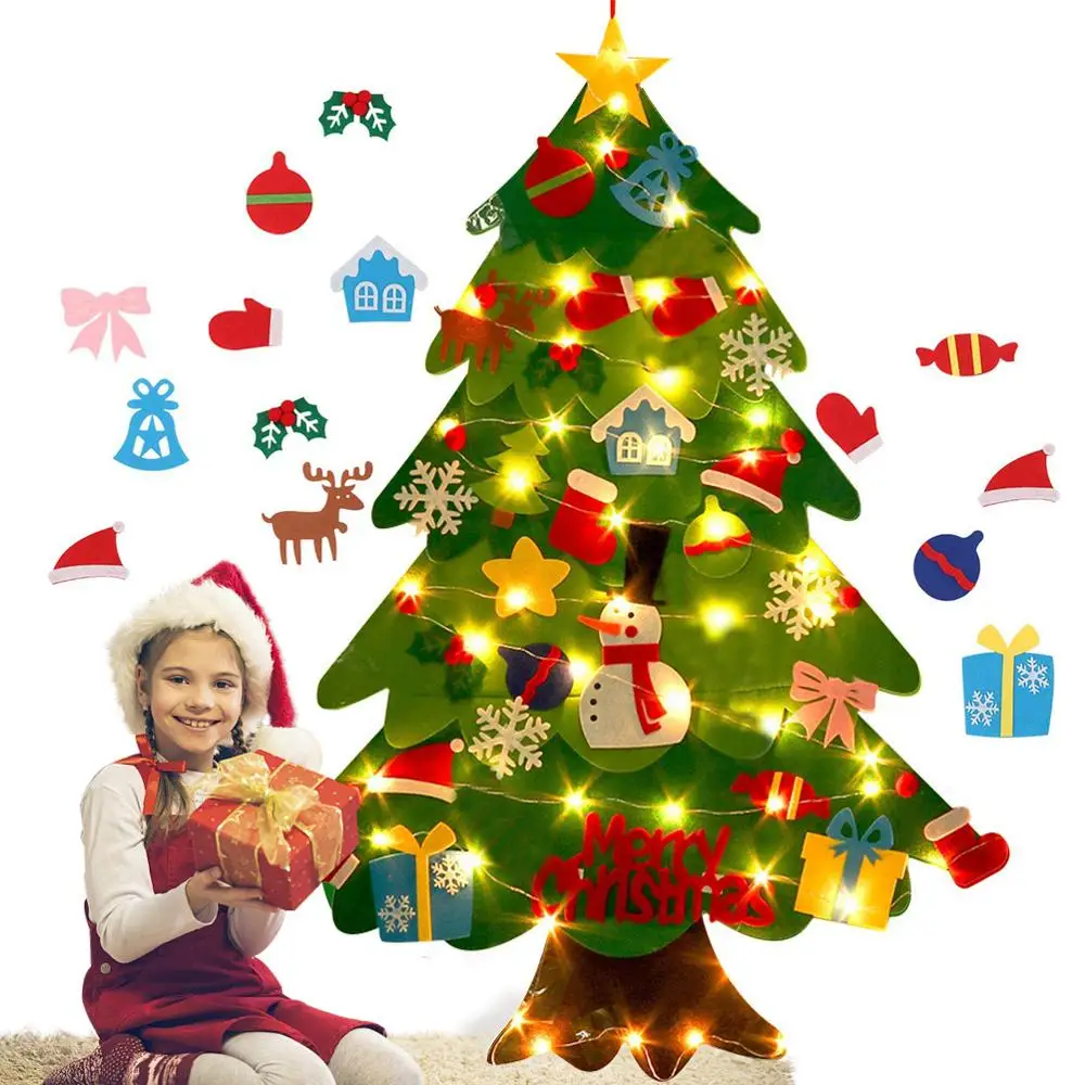 

Felt Christmas Tree DIY Soft Christmas Tree with Ornaments and String Light Christma decorations Santa Claus Xmas Tree