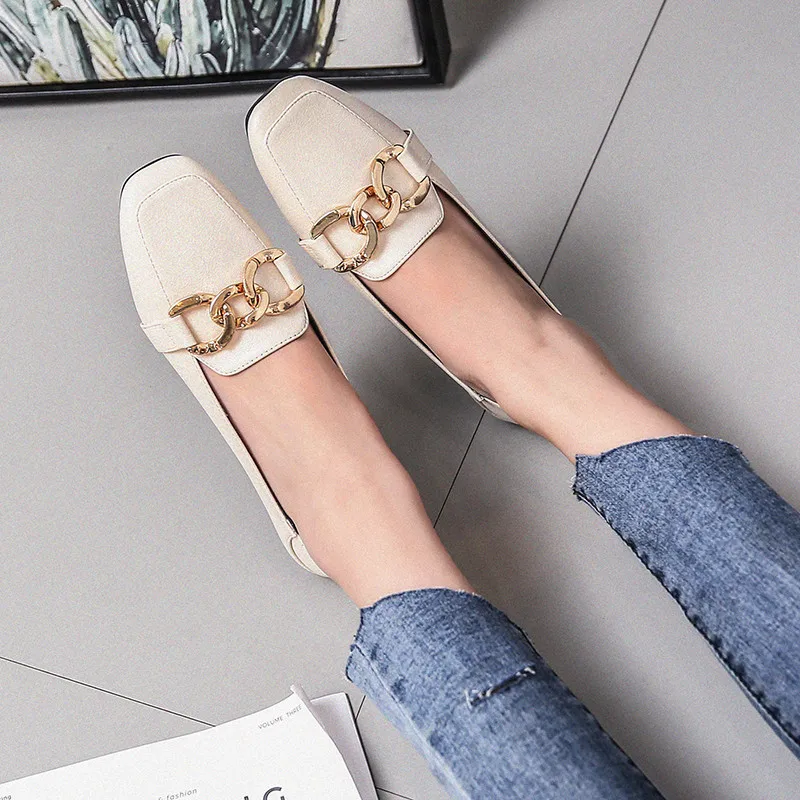 

BEYARNEPlus size 34-43 british small leather shoes metal chain shallow two wears creepers female lazy flats oxfords moccasins