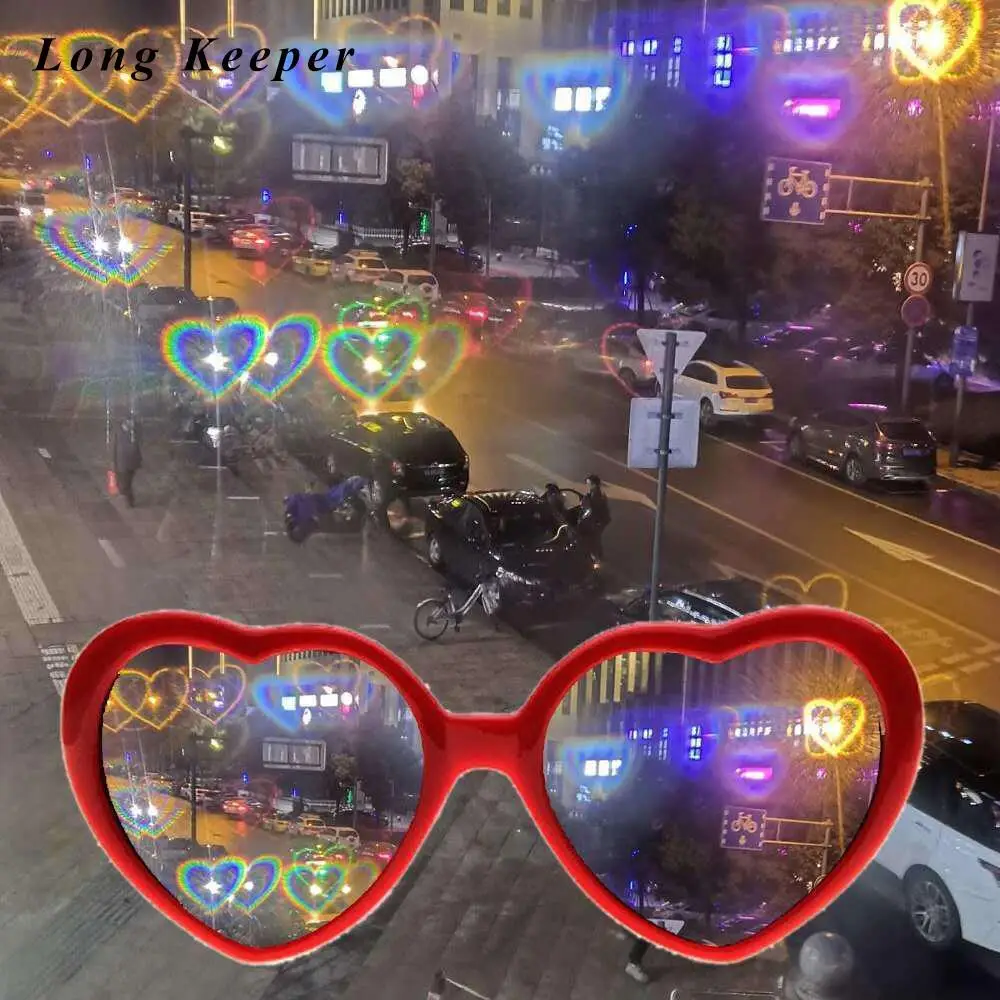 

Women Love Heart Special Efficacy Glasses Watch Light Change Heart-Shape Glasses Red Love Heart Lens Effect Sunglasses Female