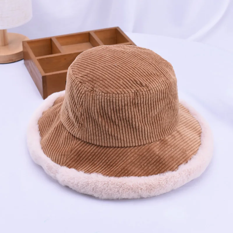Женская Вельветовая Панама с полями теплая однотонная плотная модная для зимы