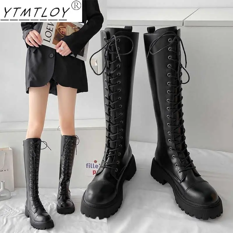Новинка 2022 зимние рыцарские сапоги на толстой подошве женские длинные