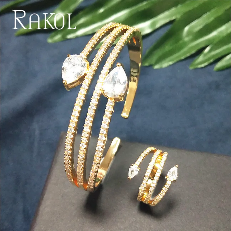 RAKOL Tready набор из браслетов и колец круглой формы с кубическим цирконием розового