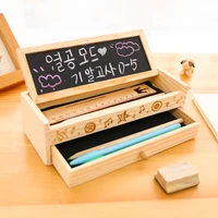 free shipping multifunctional wooden stationery box large capacity brief pencil box korea stationery pencil case