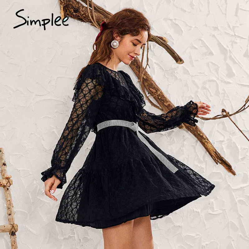 Женское сетчатое винтажное платье Simplee на осень зиму ажурное элегантное белое