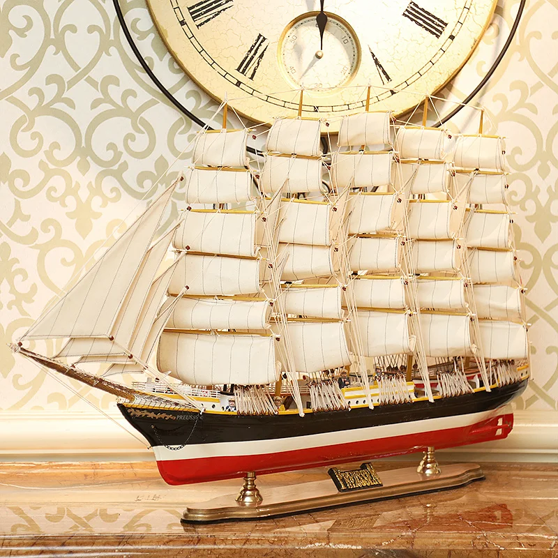 

Customized Craft Boat Smooth Sailing Wooden Sailboat Model Handmade Home Decoration Opening Living Room Office Housewarming Gift