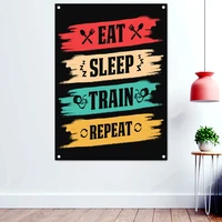 eat sleep train repeat gym inspirational quote poster wallpaper hanging paintings yoga fitness sports workout banner flag