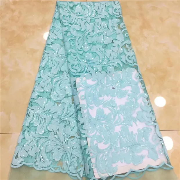 As Picture Мятно-зеленая французская африканская кружевная ткань гипюр расшитый блестками хлопковый шнур Тюль нигерийский Tissu сетка индийское кружево для свадебного платья X8 - Цвет: As Picture