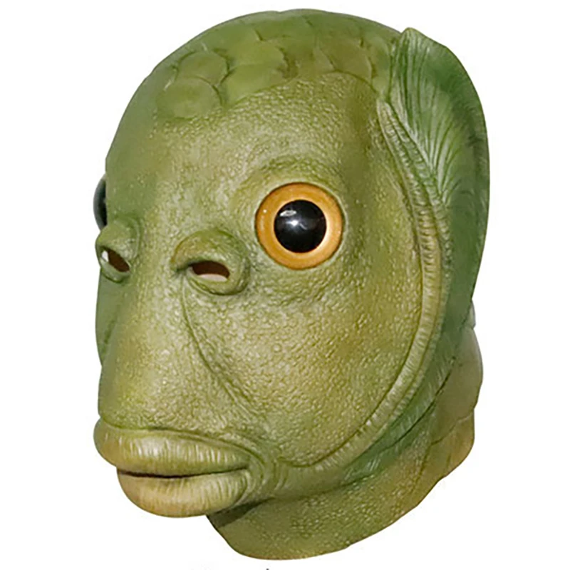 

Unisex Adult Carnival Party Green Fish Head Mask Headgear Costume Mask Unisex Adult Women Men new real Head Alien Emulsion 2021