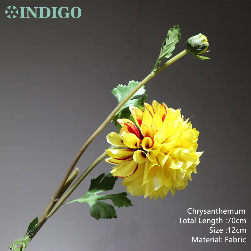 1pc yellow Индиго-2 головы Dahlia большая Маргаритка желтая хризантема домашний декоративный искусственный цветок для свадебного банкета, вечеринки - Цвет: 1pc yellow