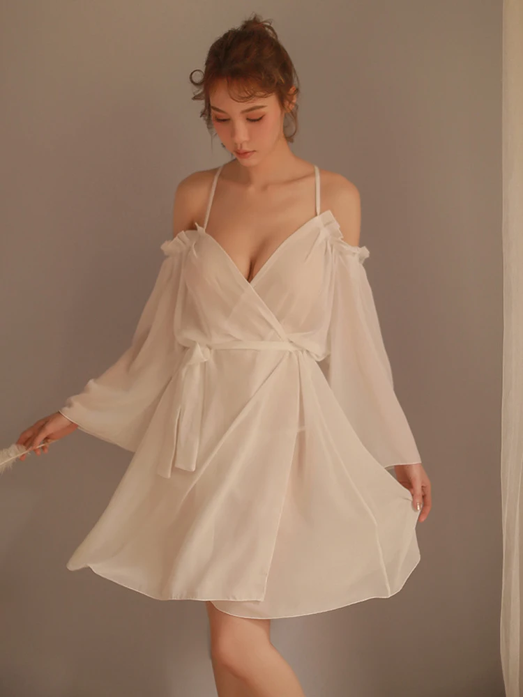 Белый Сексуальная одежда для сна ночная рубашка с короткими рукавами и открытыми плечами женская ночная сорочка одежда для сна - Цвет: Белый