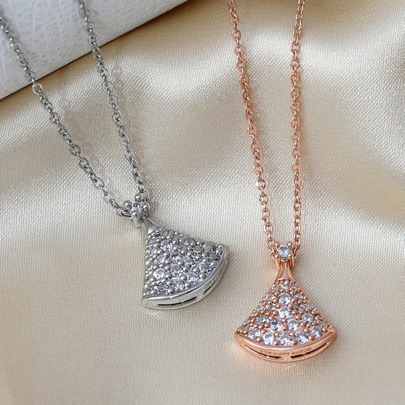 Full Semi-precious Stones Fan-shaped Petite Skirt Necklace Simple Exquisite White Fritillary Clavicle Chain Women | Украшения и