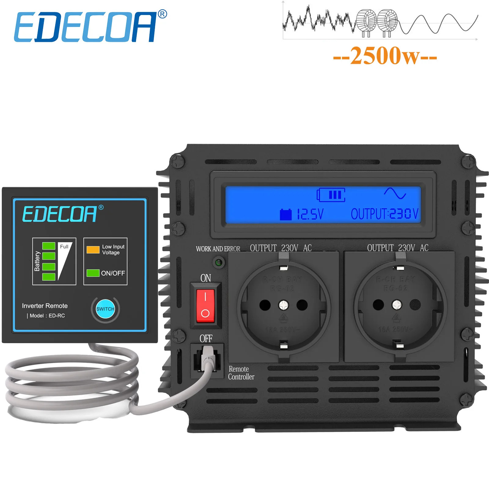 

EDECOA 2500W 5000W Off преобразователь сетевого напряжения 12V 24V DC AC 100V 110V 220V 230V 240V Pure Sine Wave Solar Power Inverter