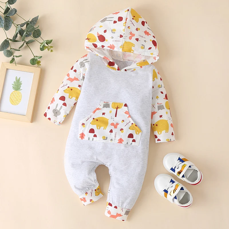 

2020TALLOLY Boys And Girls Autumn And Winter One-Piece Romper Animal And Plant Printing Stitching
