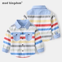 mudkingdom kids stripe shirts fashion color bar turn down collar pocket button tops boys casual loose fit clothes spring autumn