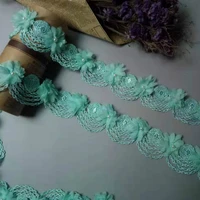 2 yard green pearl tassel chiffon flower embroidered lace trim fabric lace ribbon handmade sewing craft for costume decoration