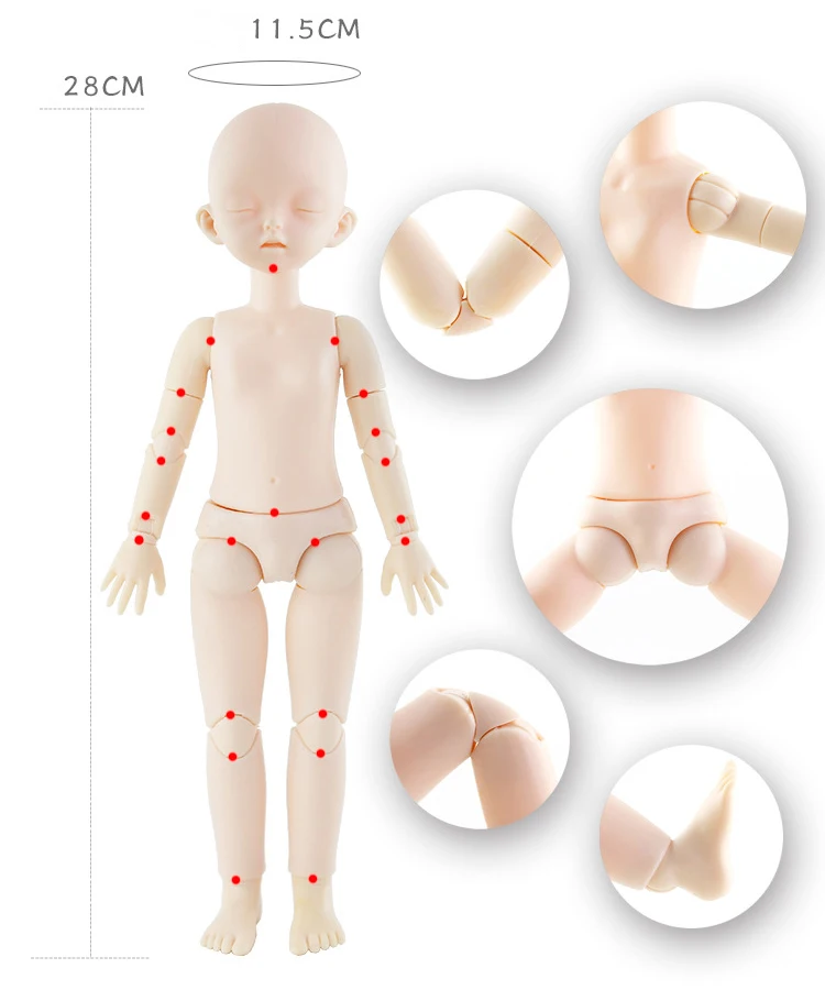 28 см закрытые глаза bjd куклы 1/6 22 шарнирная кукла DIY голое тело без макияжа голова