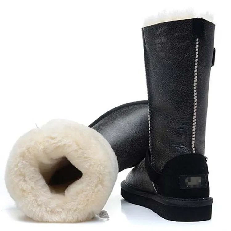 Зимние утепленные сапоги из натуральной кожи меховые модные до колена с пряжкой