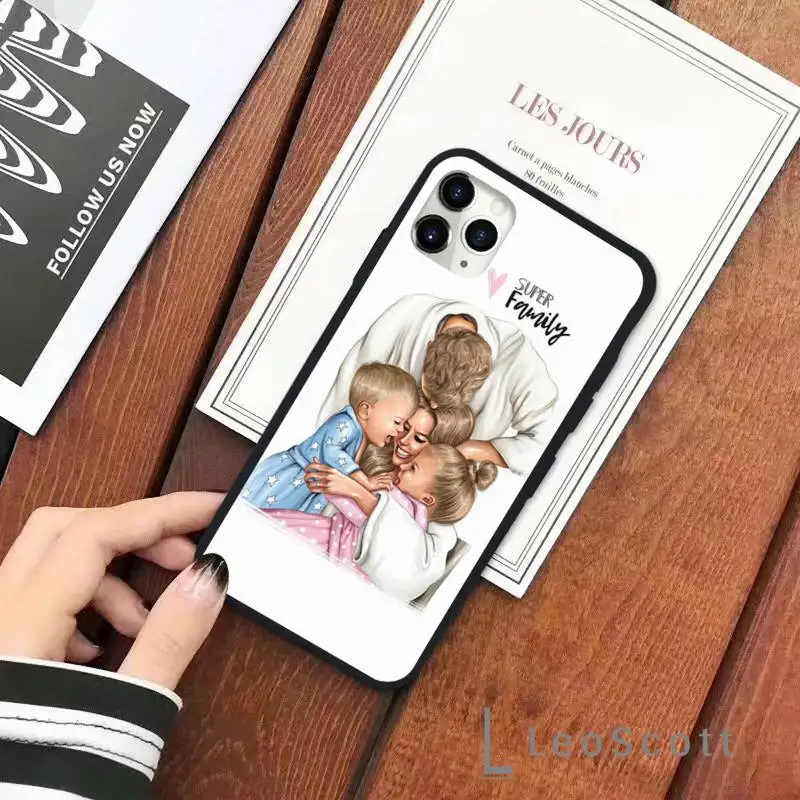 

Brown Hair Baby Mom daughter Girl Son Dad Phone Case for iPhone 11 12 pro XS MAX 8 7 6 6S Plus X 5S SE 2020 XR