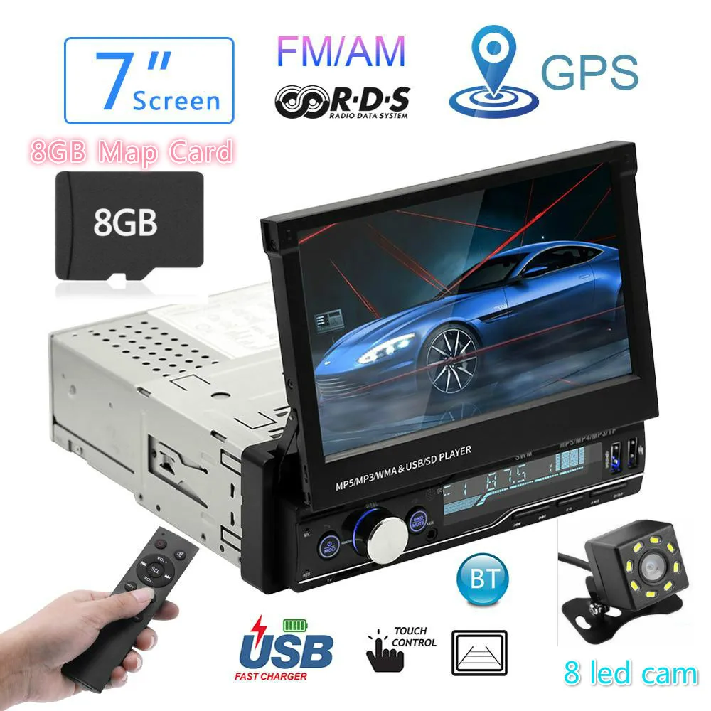 gps-map-8ledcam Автомагнитола Mp5 Плеер MP3 Авторадио Bluetooth RDS " 1 Din gps аудио стерео Авто складной экран FM/AM Зеркало Ссылка - Цвет: gps-map-8ledcam