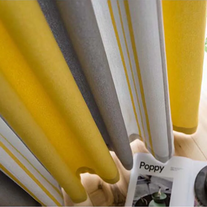Curtain Cloth Yellow/Grey Striped Curtains for Living Room Nordic Classic Window Drapes Yellow Blackout Panel Fabric for Bedroom W-ZH029#20 - Цвет: Curtain Cloth