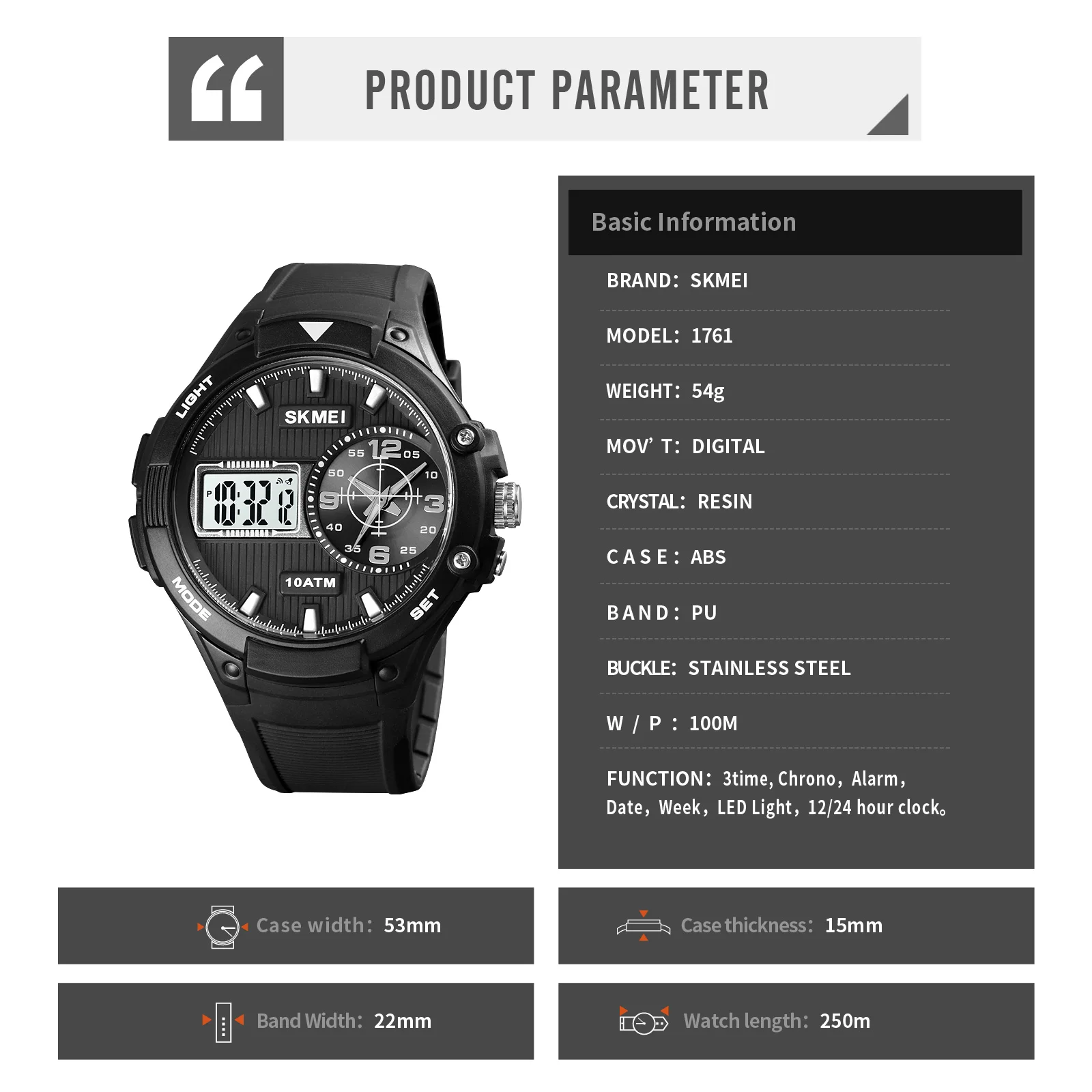 

SKMEI Mens Digital Watches Creative 100m Waterproof Men Sports Wristwatches LED Stopwatch Alarm Clock Watch reloj hombre 1761