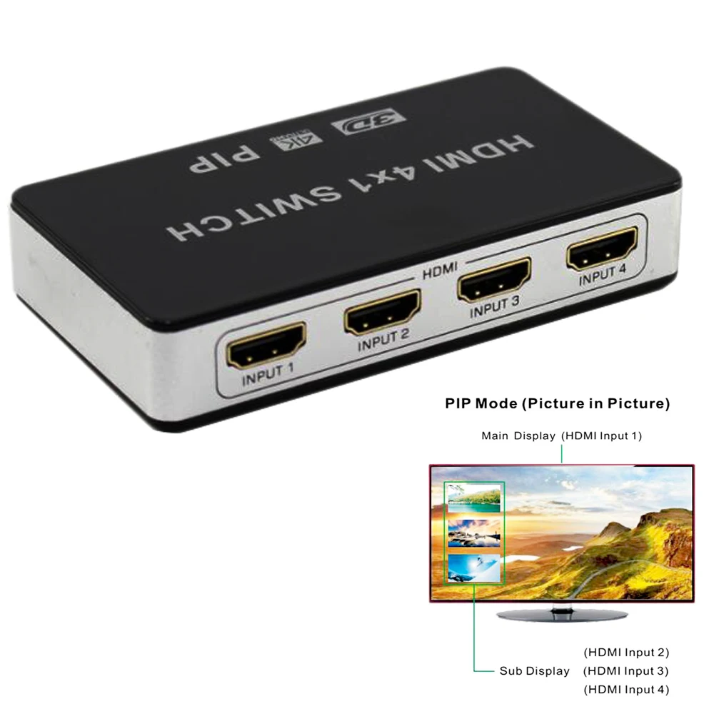 Переключатель HDMI 4K с функцией PIP 4 в 1 изображением на картинке В 3D 1080P | Электроника
