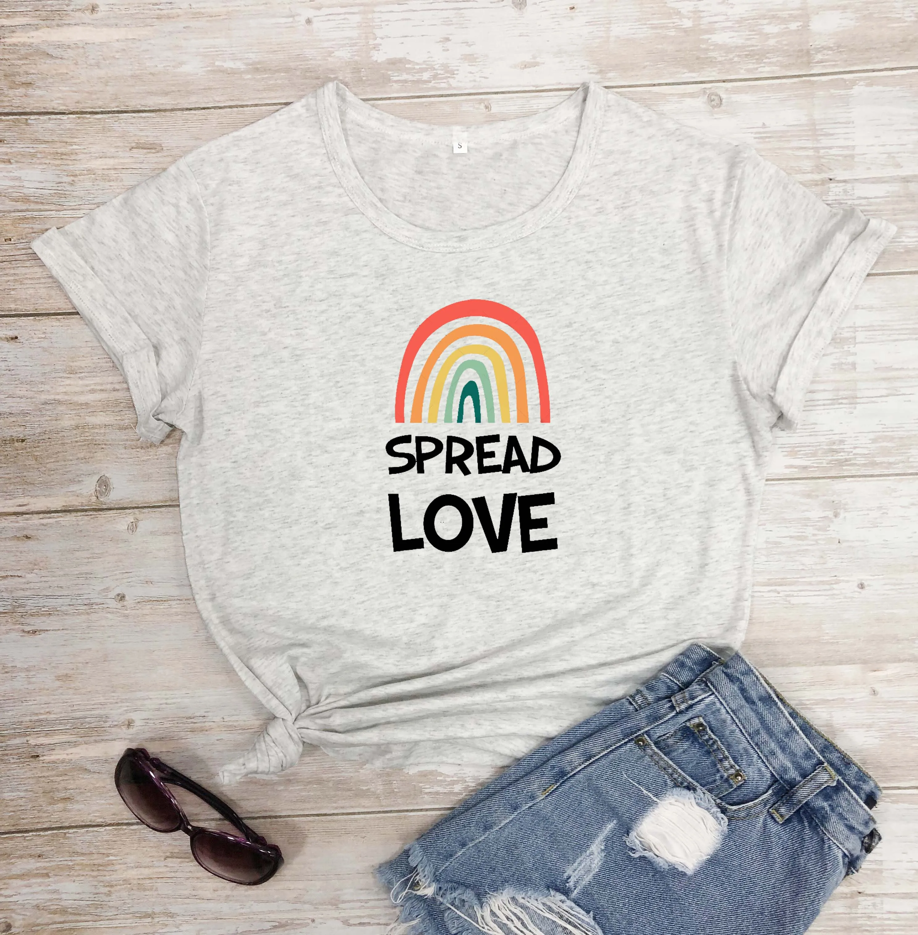 Футболка унисекс с рисунком радуги повседневная Молодежная из чистого хлопка в