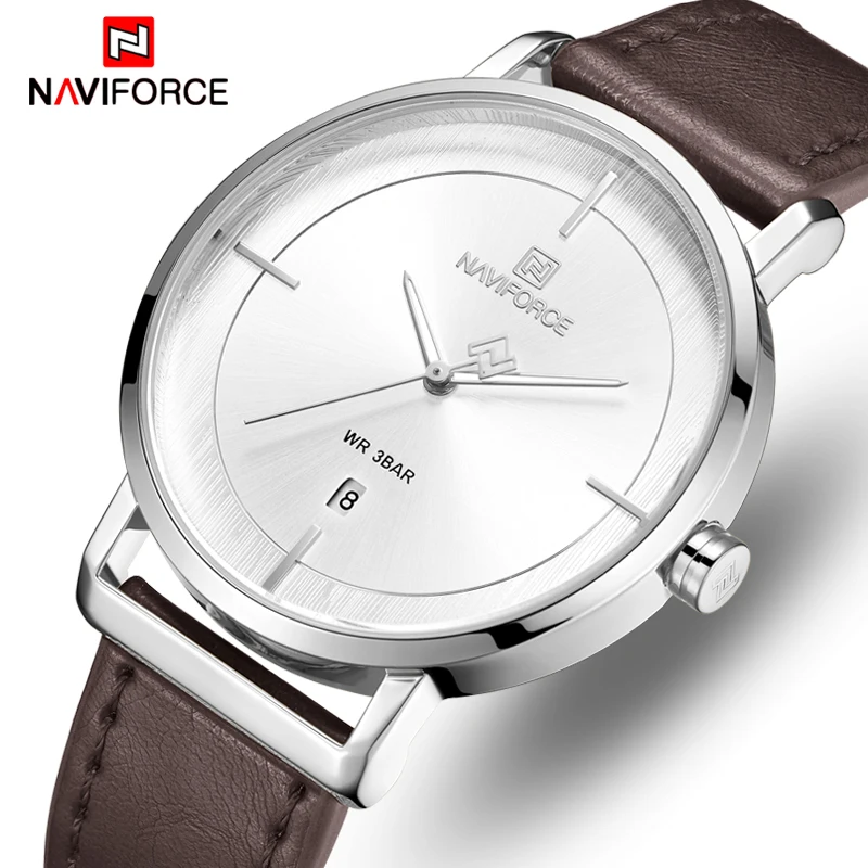 NAVIFORCE Роскошные Брендовые мужские водонепроницаемые кварцевые часы кожаные