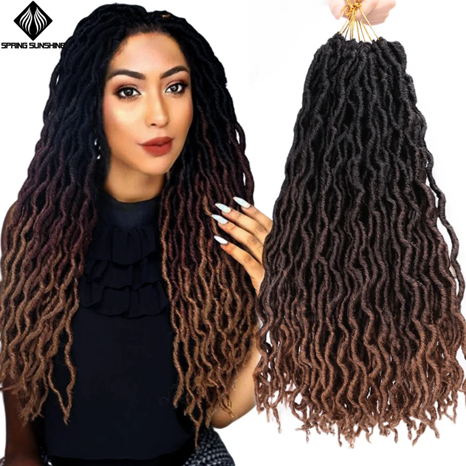 12 18 дюймов Nu Locs Goddess Faux Locs Curly Ombre плетение волос мягкие косички синтетические вязанные крючком косы волосы Exntension