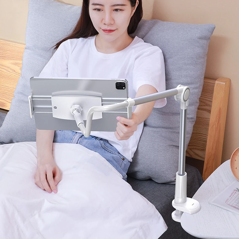 Universal Lazy Phone Tablet Tableside Bedside Clip Foldable Rotatable Long Arm Bracket 360 Degree Adjustable Stand Holder