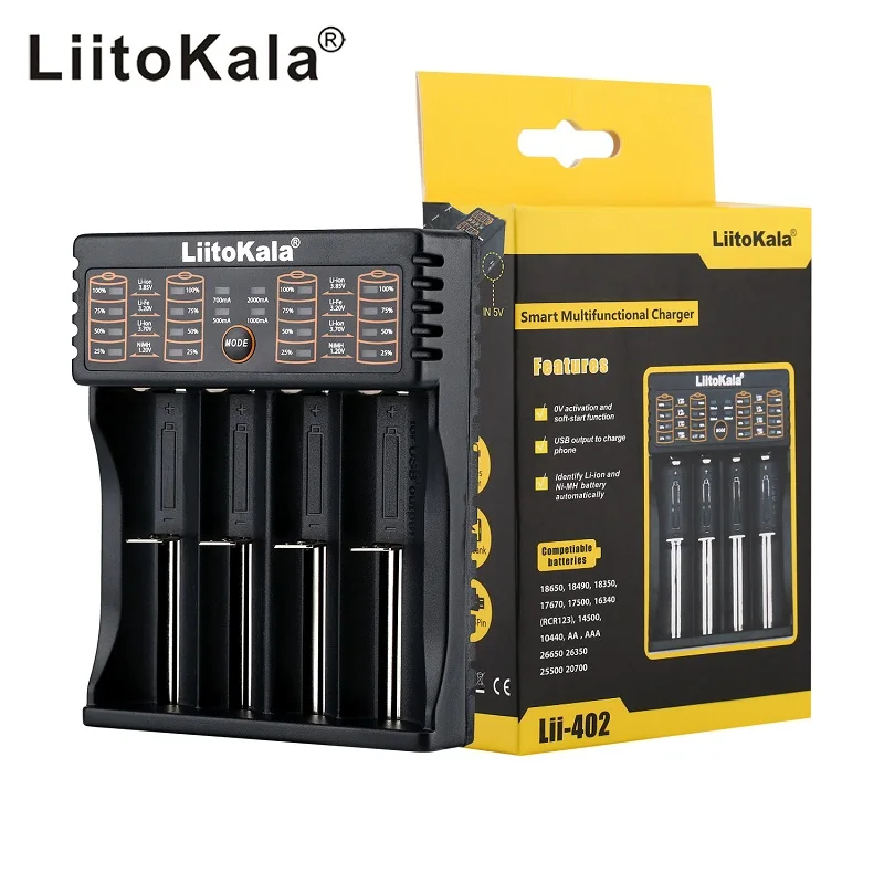 Liitokala Lii-100 lii-202 18650 Батарея Зарядное устройство для 26650 16340 RCR123 14500 LiFePO4 1.2 В Ni-MH Ni-Cd