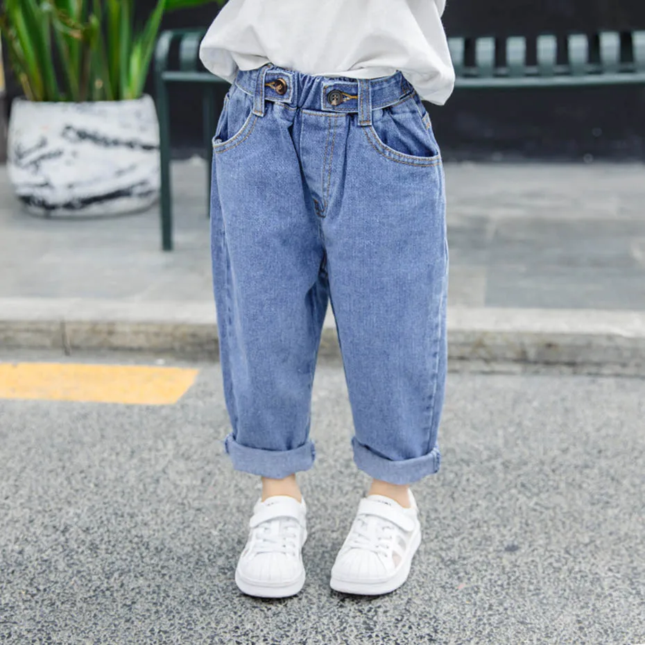 Джинсы для маленьких девочек на пуговицах весенне-осенние брюки детей