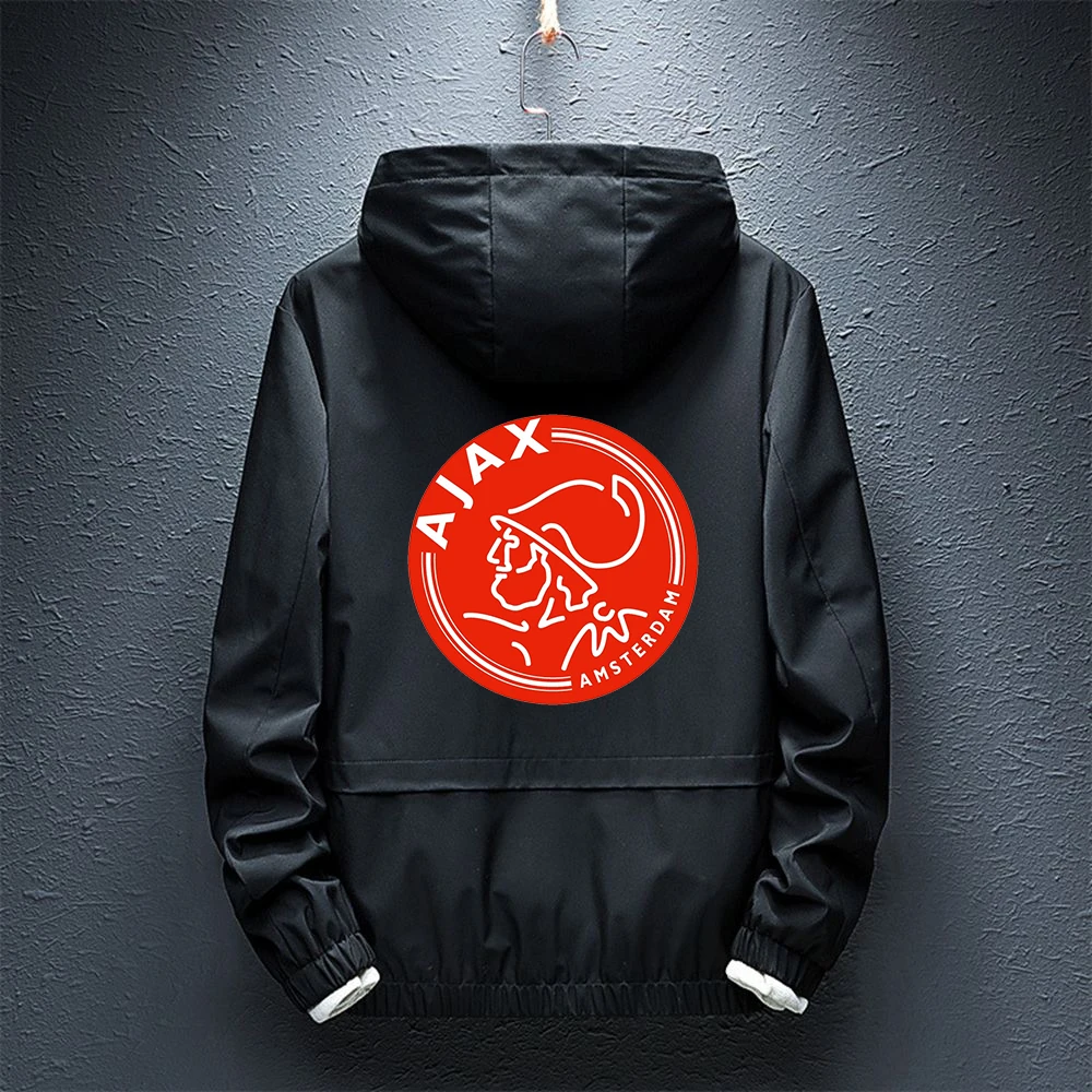 

Spring 2021 New AJAX LOGO Classic Jacket Rainproof Hoodies Splice Fashion Zipper Man's Windbreaker Casual Coats Tops