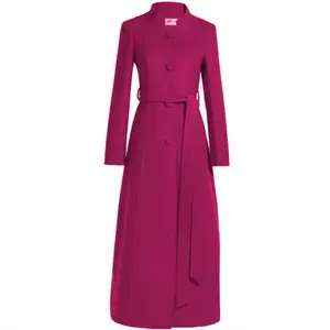 Женское шерстяное пальто, осенне-зимнее облегающее однобортное длинное пальто с воротником-стойкой размера плюс 3XL