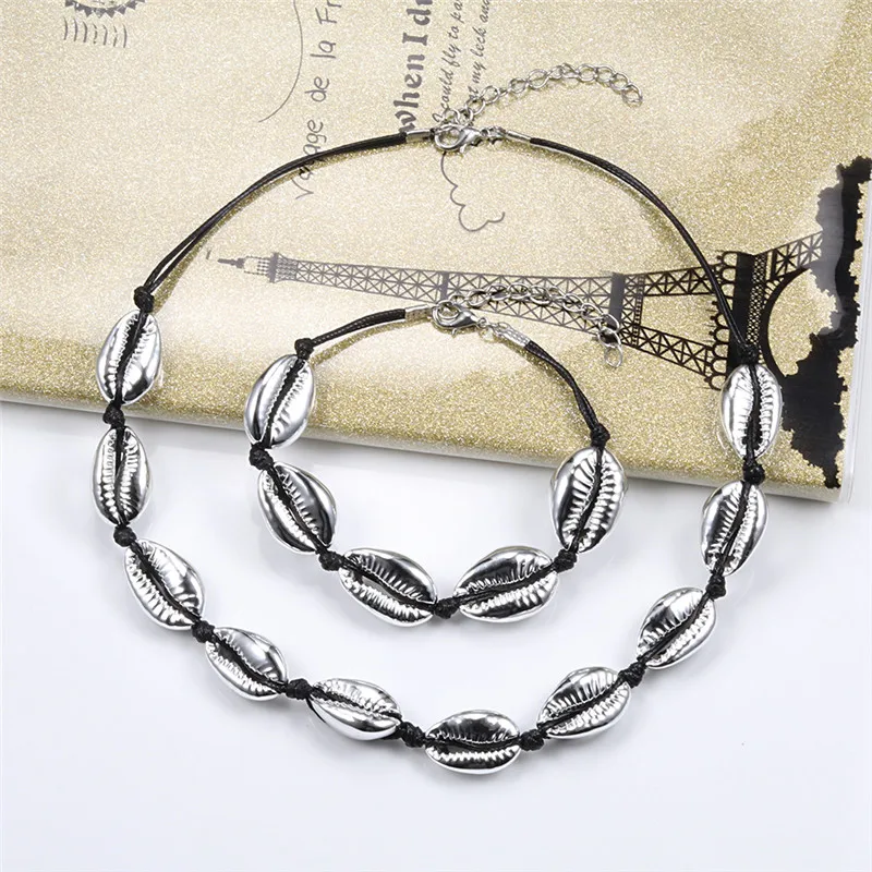 Женское модное ожерелье черный ремень натуральная ракушка колье воротник s Shell