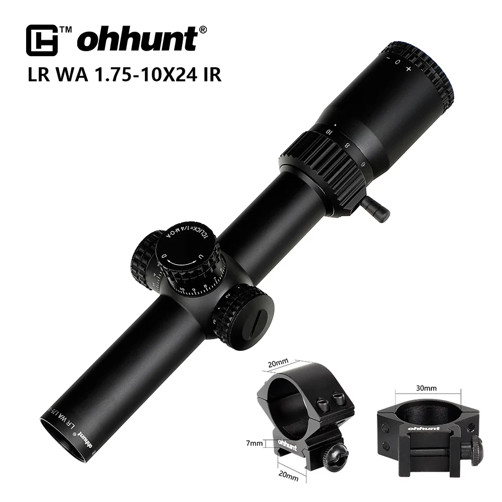 Low Picatinny Rings Ohhunt LR WA 1,75-10X24 ИК Компактный Охотничий Прицел Тактическое Стекло Травленая Сетка С Красной Подсветкой Башни Замок Сброс Прицел - Цвет: Low Picatinny Rings
