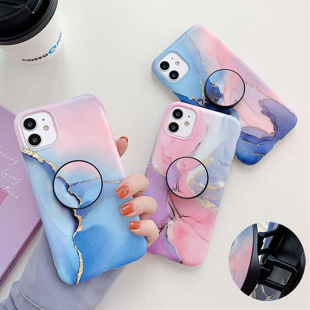 

Luxury Marble Case sFor iPhone 7 8 Plus 11 Pro X XR XS Max SE 2020 Case Marble Folding Stand Soft Silicone Anti-fall Cover Capa