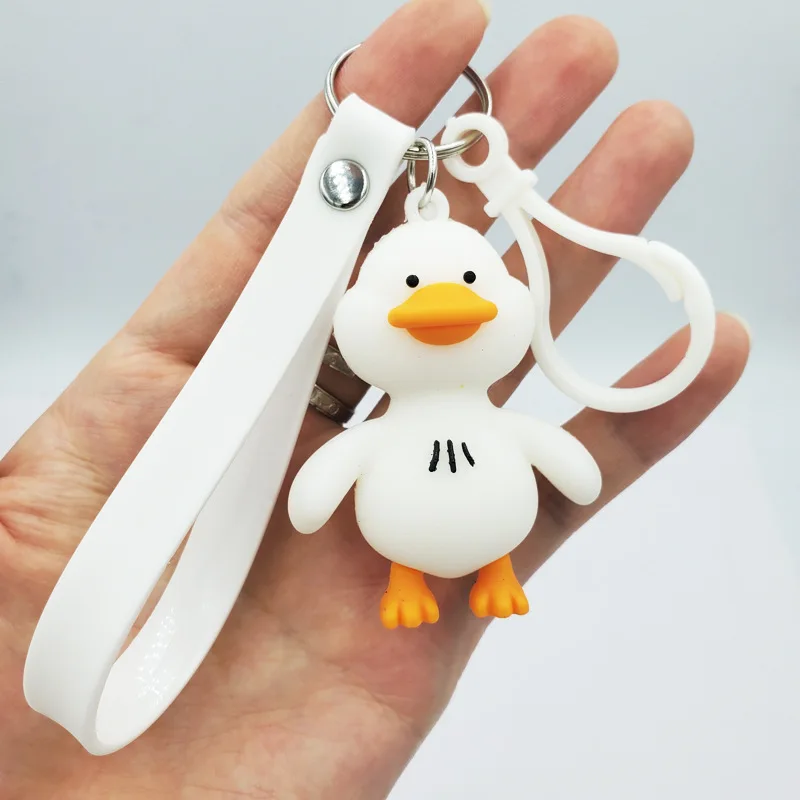 

1pc Cute White Duck and Duck with Raincoat PVC Action Figures Keychain Key Rings Holders Pendants DIY Toys Gifts Accessories