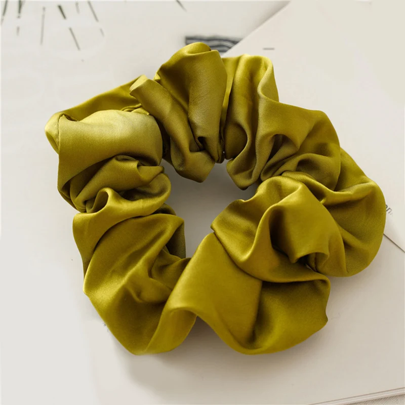 A40-olive green 1 шт., модные однотонные Сатиновые ленты для волос для девочек и женщин, эластичные резинки для волос, резинки для волос, милые аксессуары для волос, держатель для конского хвоста - Цвет: A40-olive green