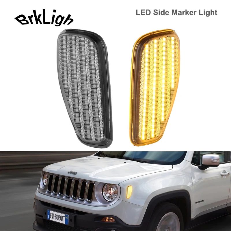 2Pcs LED Dynamic Side Marker Lights Car Front Turn Signal Lamps For JEEP Renegade 2015-2021 Amber Canbus  Auto Accessories