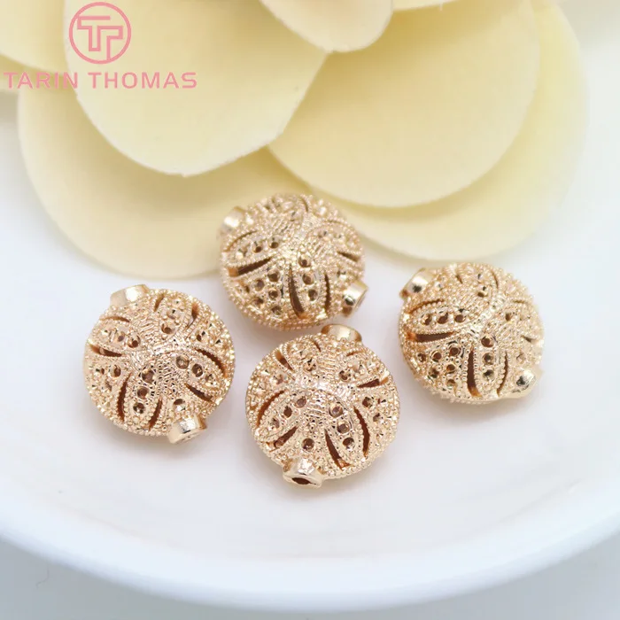 Латунные бусины разделители овального цвета 4 шт. 14 х15 мм 24 К шампанского|spacer