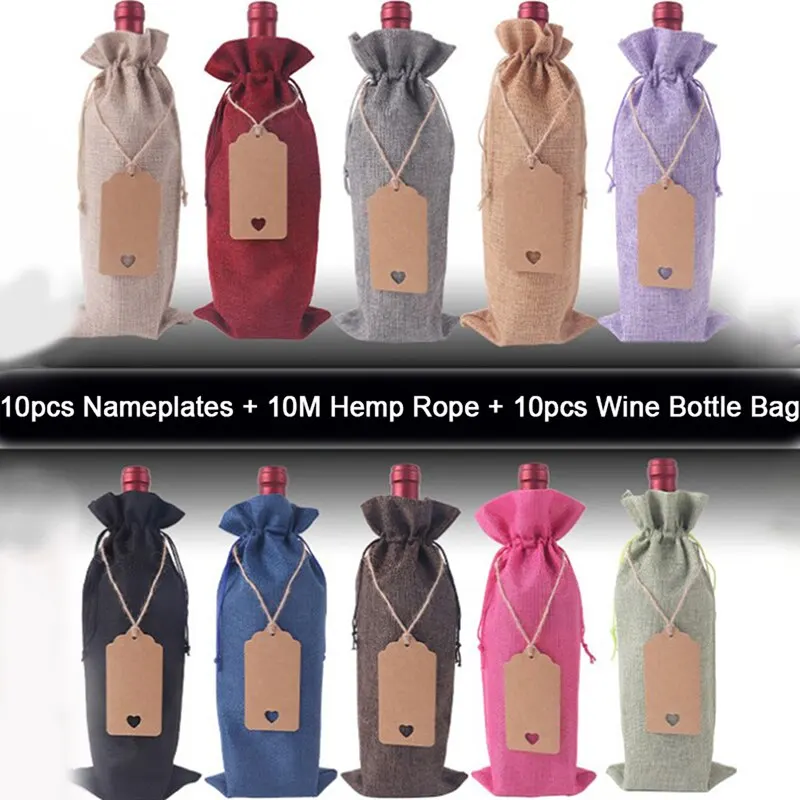 

12pc Burlap Wine Bags Wine Bottle Bags Reusable Gift Bags With Tags Party