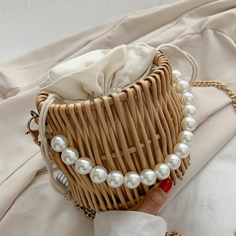 Женские соломенные жемчужные сумки через плечо для женщин 2020 сумка тоут с