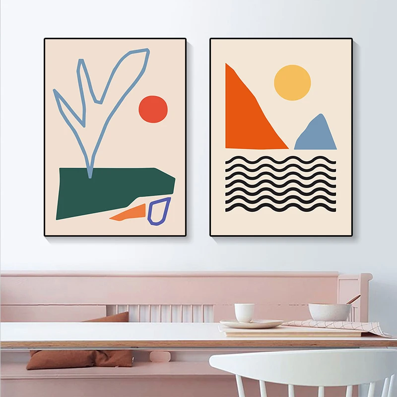 Abstract Geometric Wall Art Canvas Painting Sunrise Scene Colorful Poster Prints Gallery Living Room Interior Home Decor Picture | Дом и сад