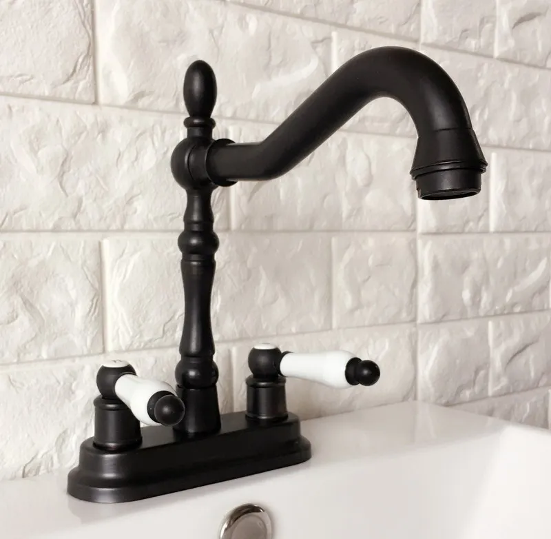 

Black ORB Solid Brass 4" 2 Hole Deck Mount Kitchen Faucet For Bathroom Sink Tap Basin Hot Cold Mixer Water Taps Double Handle
