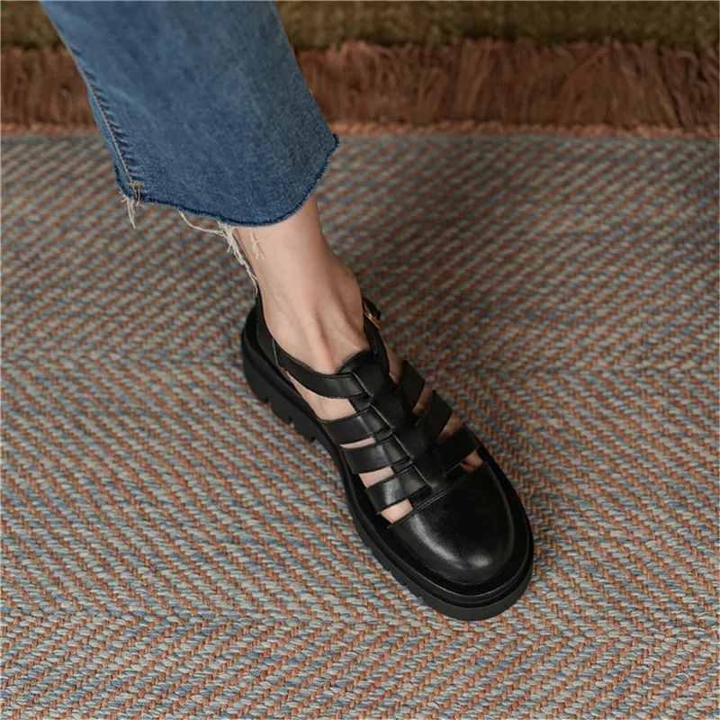 

FEDONAS Round Toe Women Sandals Genuine Leather Platform Chunky Heels Pumps 2021 Summer Buckle Office Lady Working Shoes Woman